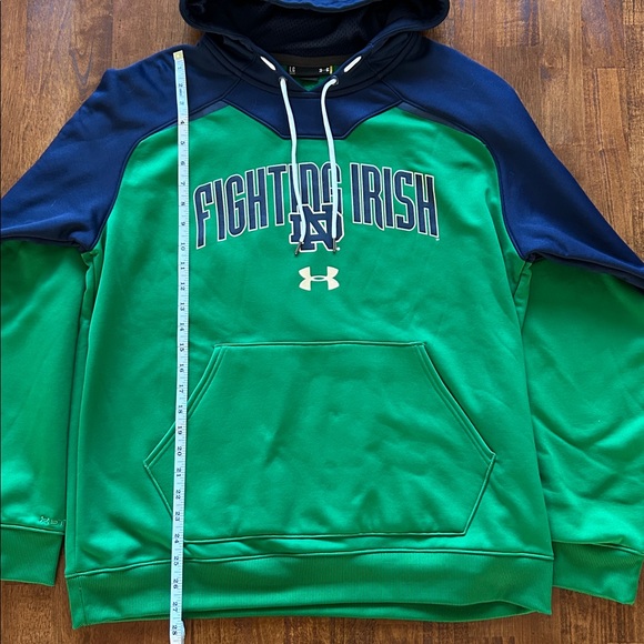 Notre Dame Fight Irish Under Armour Fan Hoodie, men’s Size L, Green/Navy Blue. - Picture 4 of 7